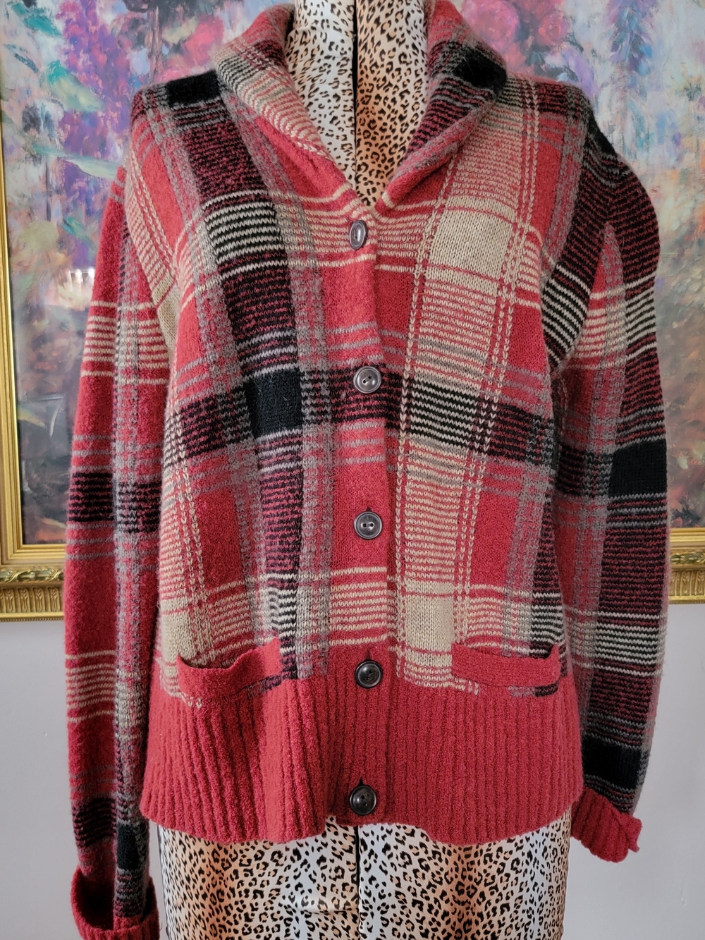 Denim & Supply Ralph Lauren Red Plaid Shawl Collar Cardigan